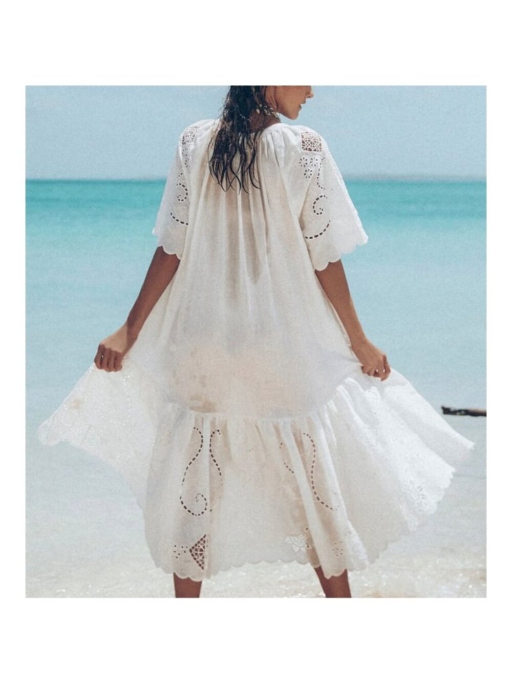 Spell NWT XS Linen Beach Dress with Embroidered Eyelet Details & Tassel - Picture 3 of 8